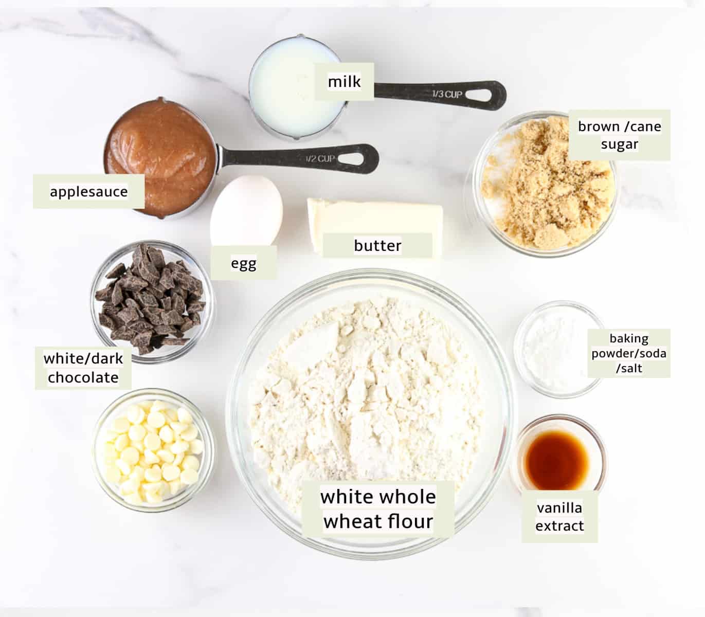 Image of ingredients to make cookie dough bars.