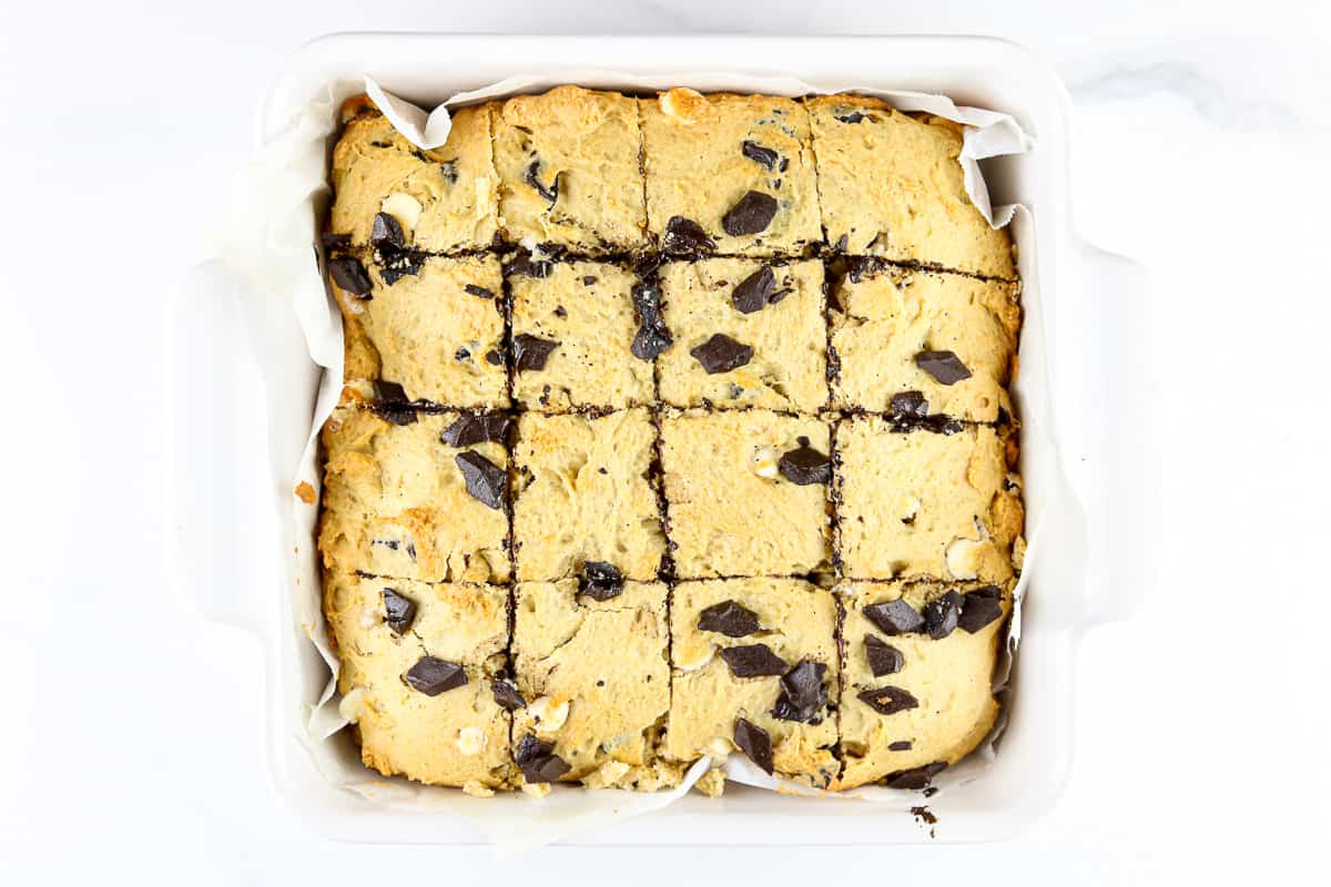 Image of sliced cookie dough bars.