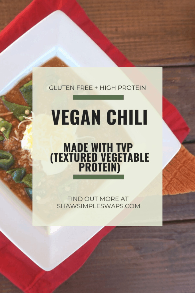 Smoked Firehouse Chili- A gluten free, vegan chili recipe made with TVP (textured vegetable protein) and loads of veggies! #highproteinchili #veganchili #veganchilirecipe #veganrecipes #texturedvegetableprotein