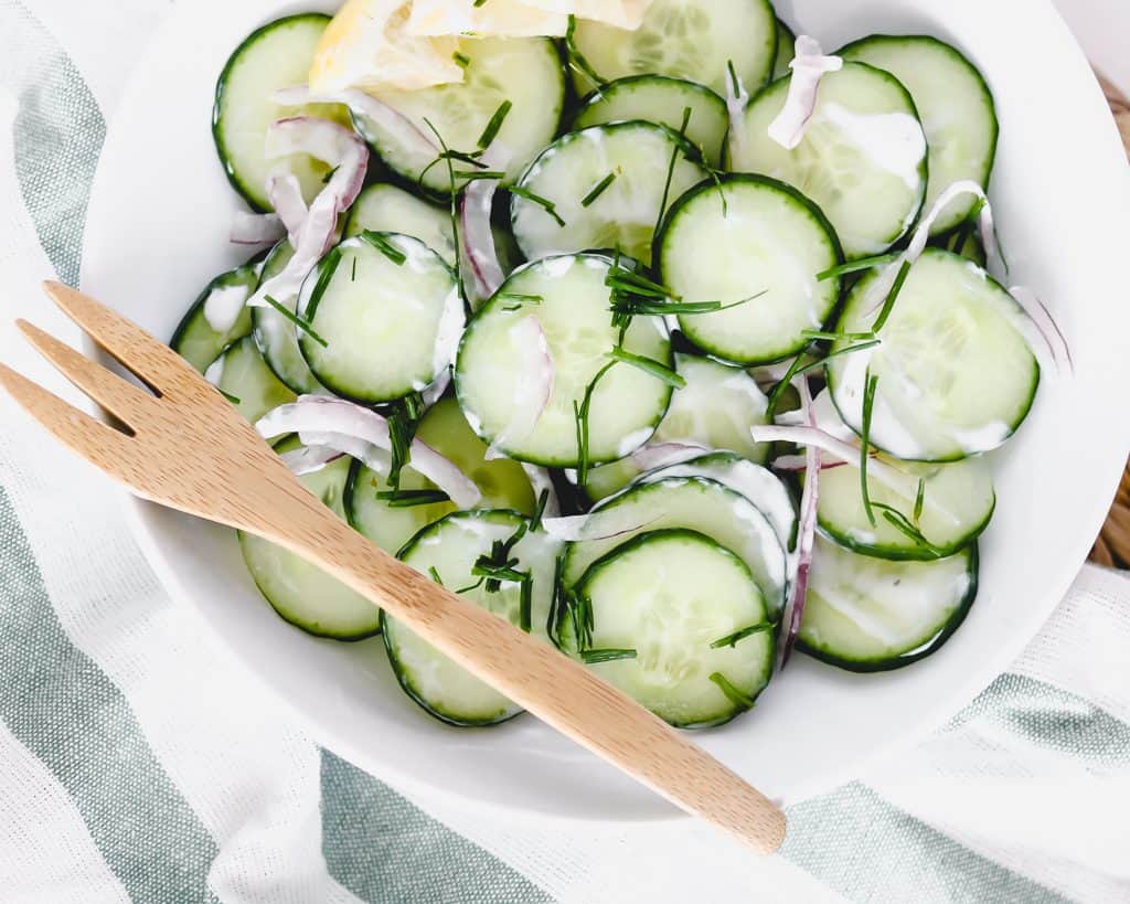 Cucumber Yogurt Salad - a simple twist on the Indian classic salad that's light, refreshing and naturally low-carb and keto friendly. #ketorecipes. #lowcarbrecipes #cucumbersalad #saladrecipes