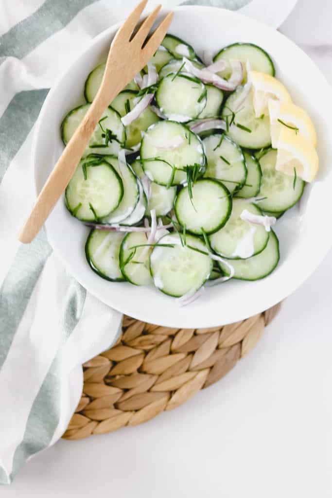 Cucumber Yogurt Salad - a simple twist on the Indian classic salad that's light, refreshing and naturally low-carb and keto friendly. #ketorecipes. #lowcarbrecipes #cucumbersalad #saladrecipes