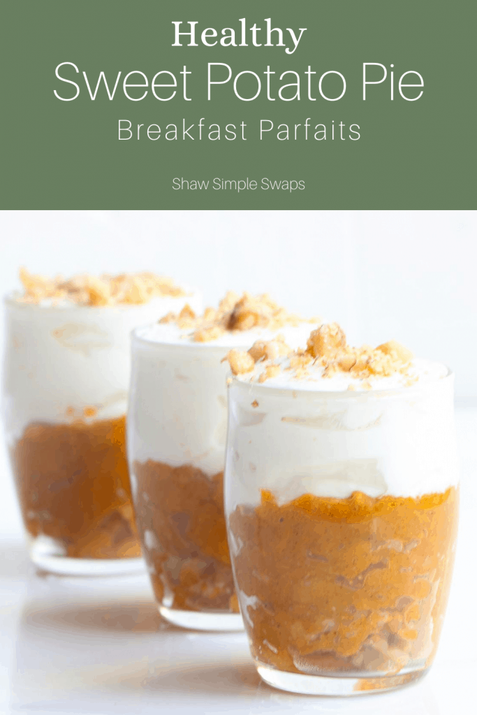 Pinable image of sweet potato pie breakfast parfaits.