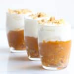 Image of 3 sweet potato breakfast parfaits lined up in a row.