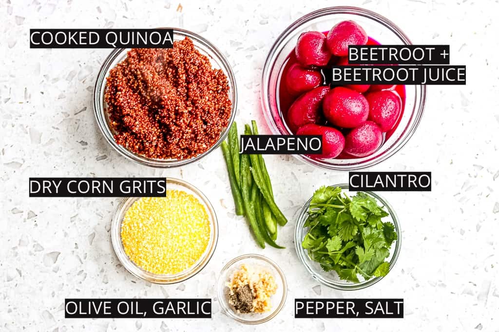 Picture of ingredients to make beetroot quinoa burgers.