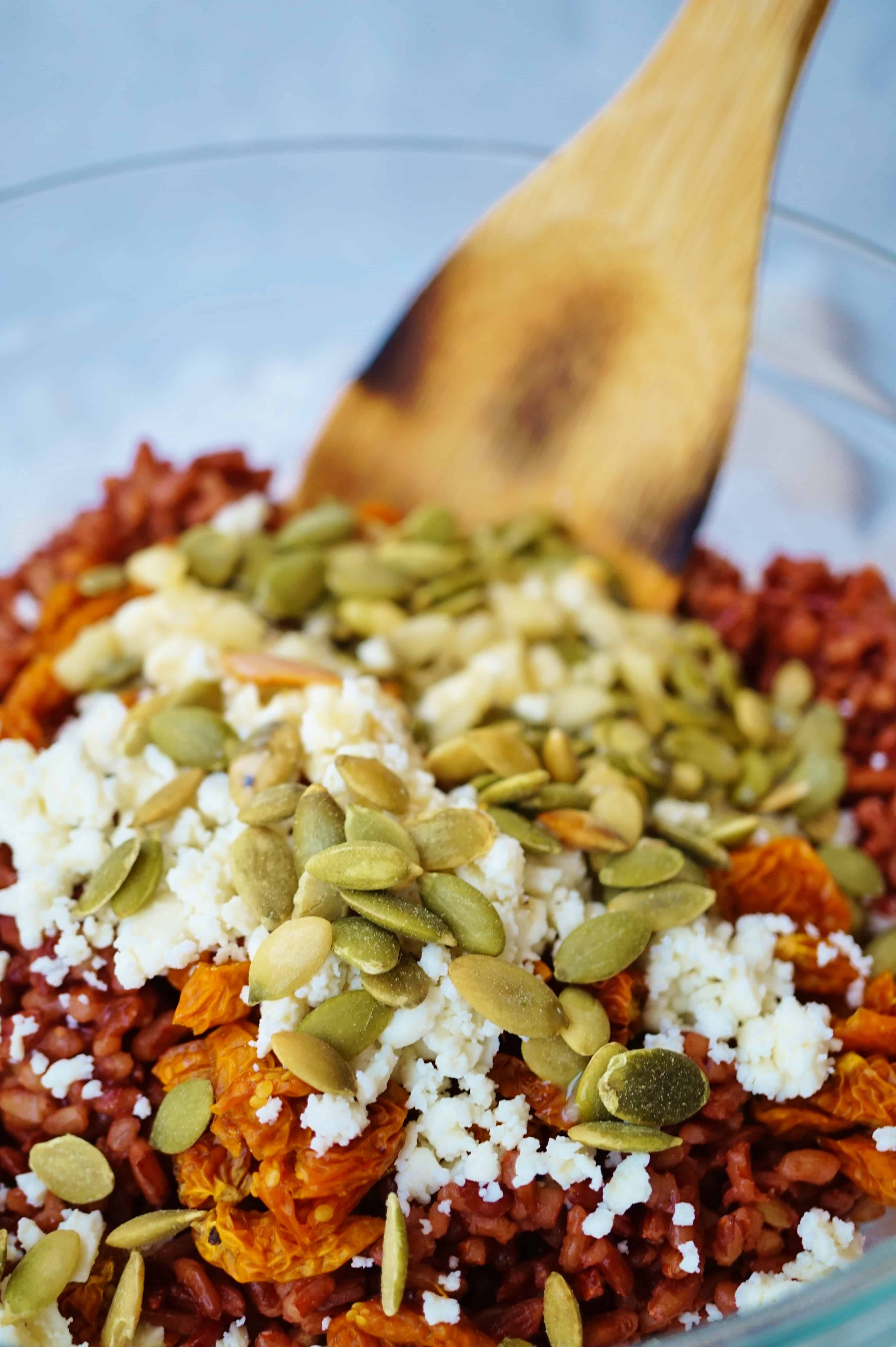 Pichuberry Red Rice with Pepitas & Tahini Vinaigrette - Gluten Free + Dairy Free Option @shawsimpleswaps