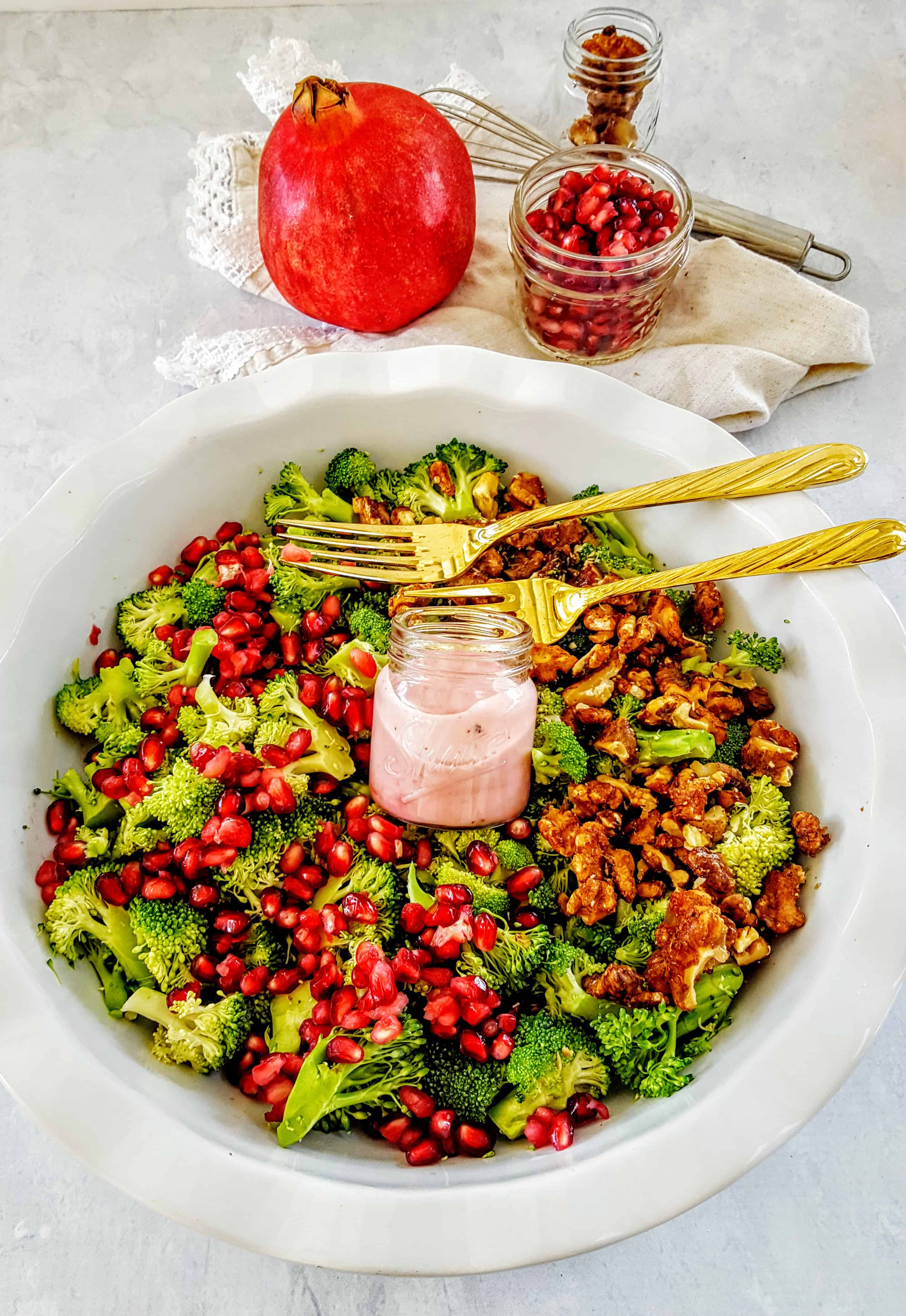 Broccoli Salad with Pomegranate Arils & Maple Walnuts- Vegan & Gluten Free @shawsimpleswaps