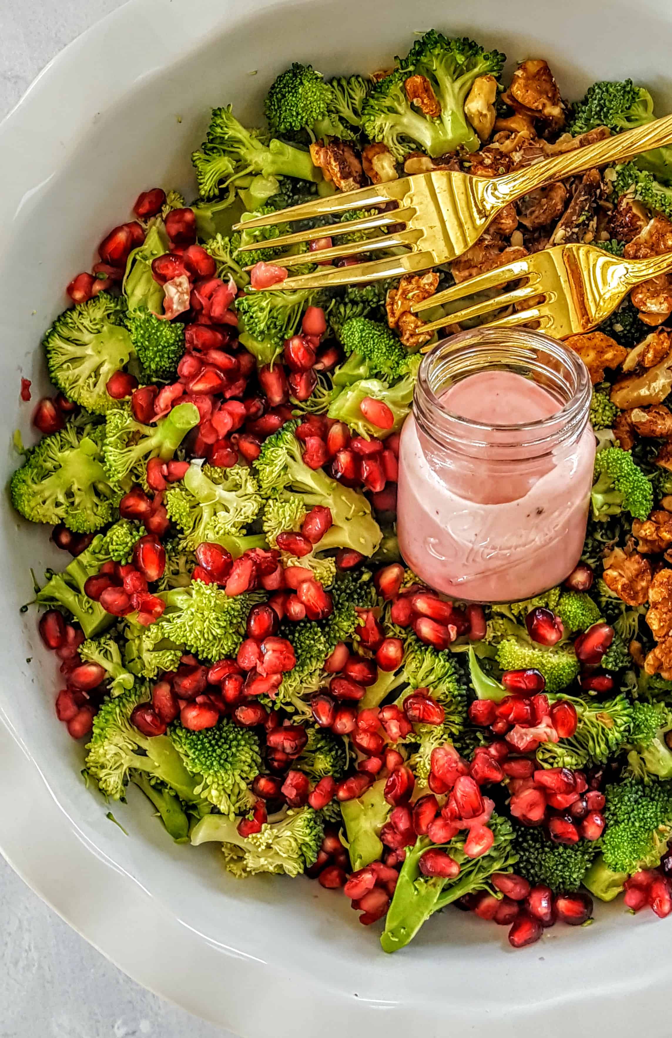 Broccoli Salad with Pomegranate Arils & Maple Walnuts- Vegan & Gluten Free @shawsimpleswaps