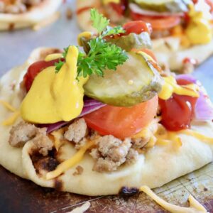 Cheeseburger Naan Pizza - A healthier way to enjoy two of your favorite comfort foods! @shawsimpleswaps