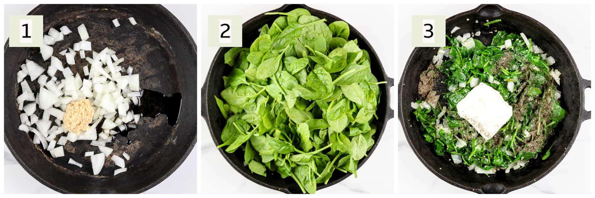 Image of process steps to make spinach dip.