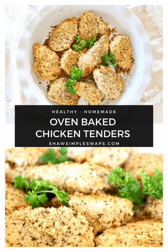 Oven Baked Chicken Tenders - a healthy alternative to your favorite fast food fried chicken! Easy to make with simple ingredients you likely have on hand, too! Recipe modifications to fit a gluten free, keto and whole 30 diet with instructions to make in the air fryer too. #healthyfriedchicken #airfriedchicken #chickentenderrecipe