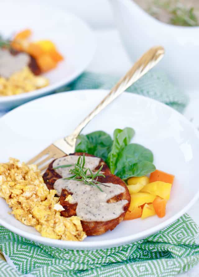 Rosemary Country Gravy Hash Browns with Turmeric Eggs Gluten Free