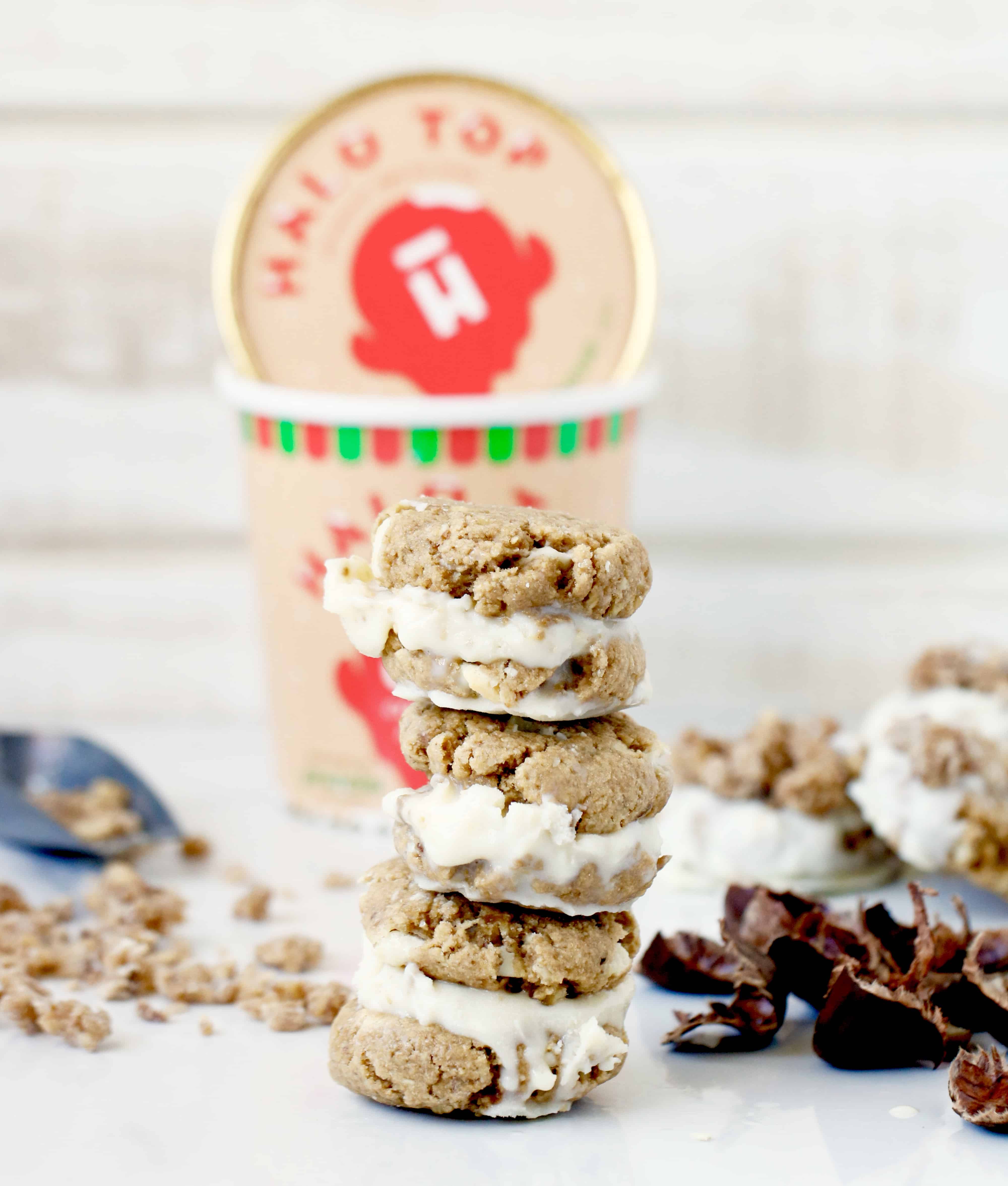 White Chocolate Chestnut Cookie Sandwiches with Gingerbread House Ice Cream @shawsimpleswaps