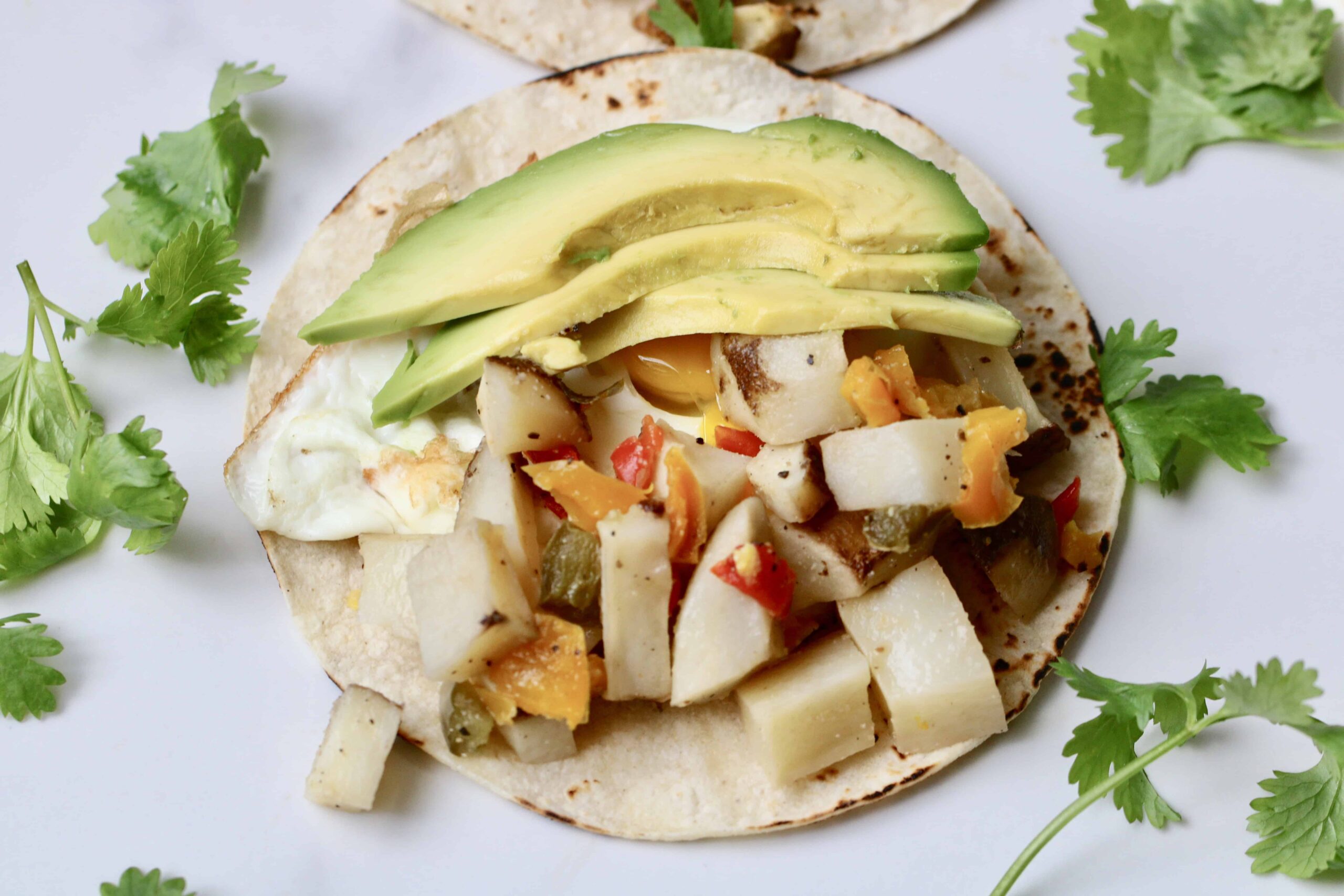 Breakfast taco overhead shot.