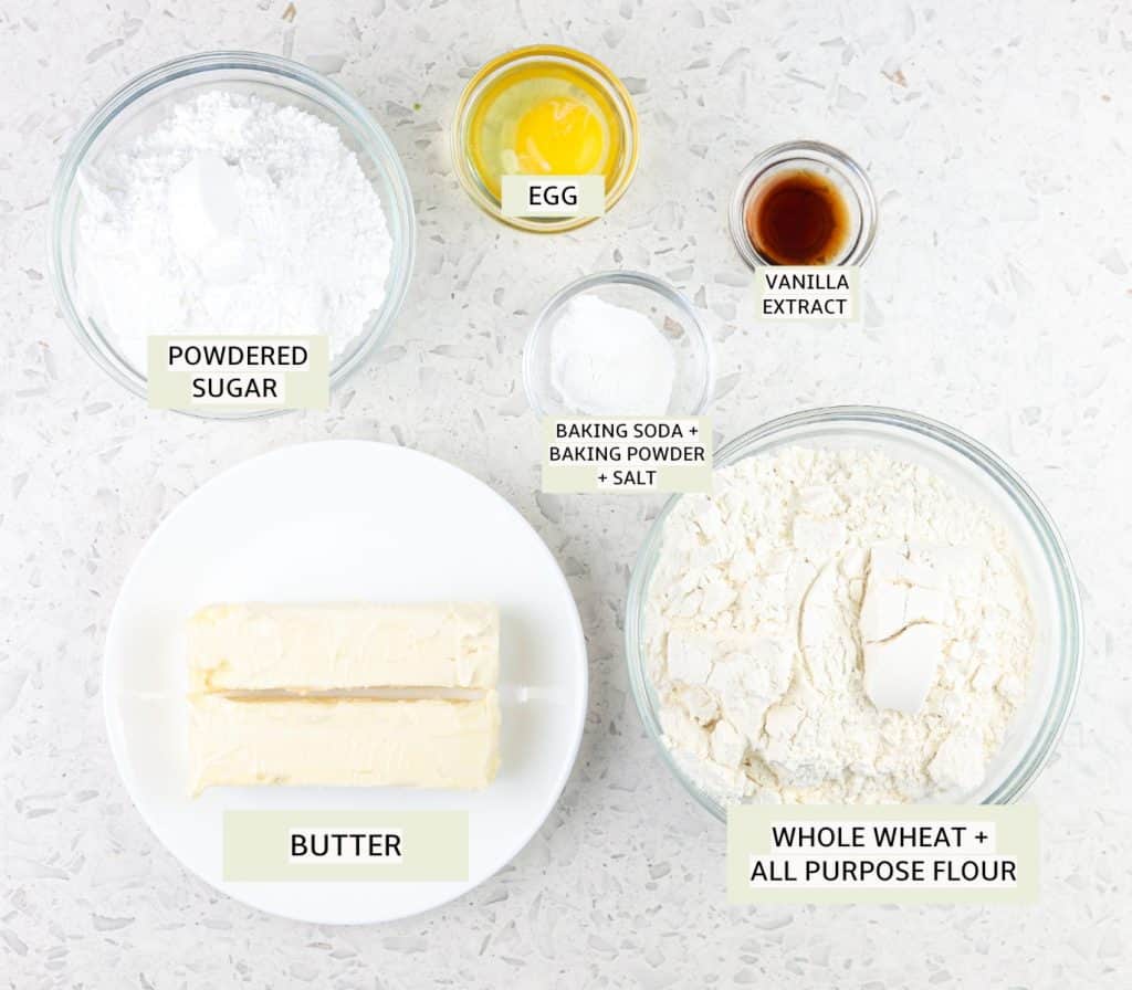 Ingredients to make sugar cookies.