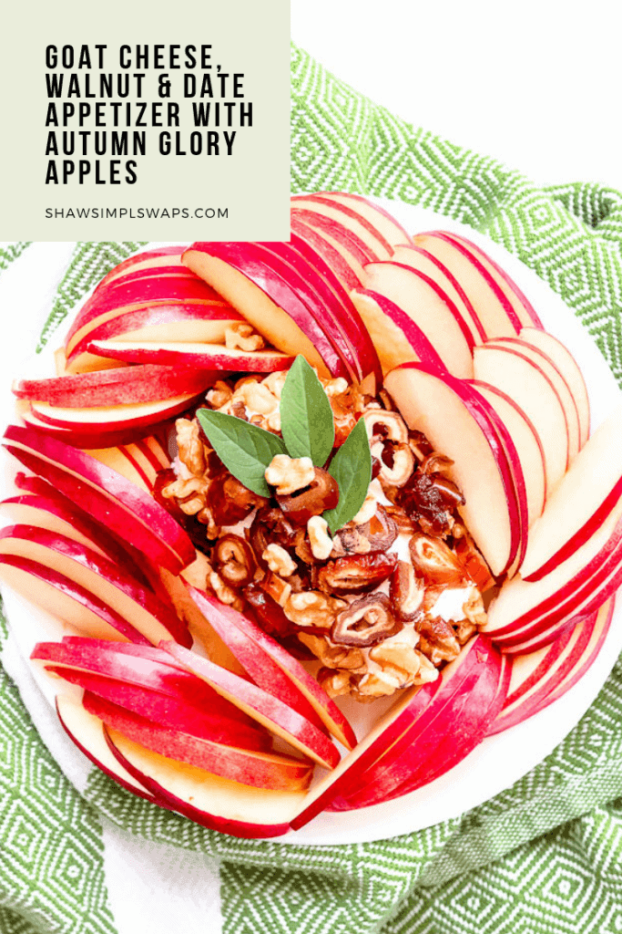 Goat Cheese, Walnut and Date Appetizer with Autumn Glory Apples - Shaw's Simple Swaps A simple 5 minute snack that comes together in no time! @shawsimpleswaps #glutenfree #simplesnacks #shawkitchen #healthyeats