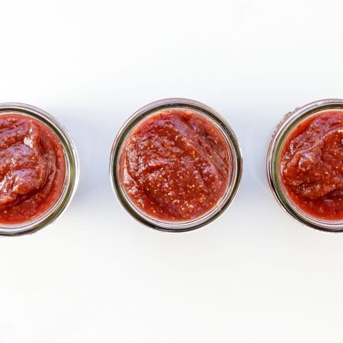 Image of 3 jars of homemade jam in a row.