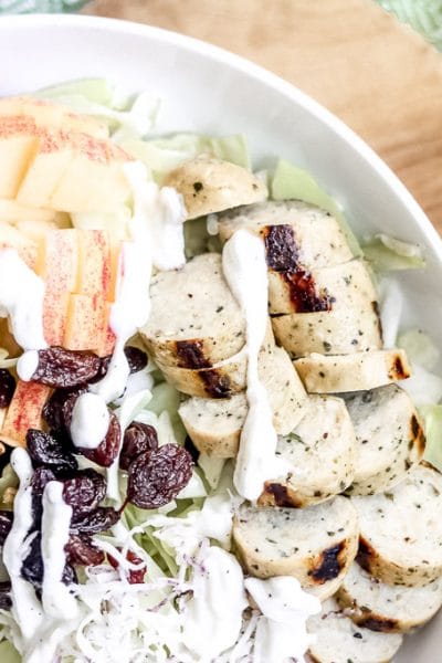 Healthy Waldorf Salad with Chicken - a quick fix, healthy salad recipe to bring into your regular routine! Easy to make in under 10 minutes and filled with protein and healthy fats! #healthysalad #freshsalads #weightlossrecipes