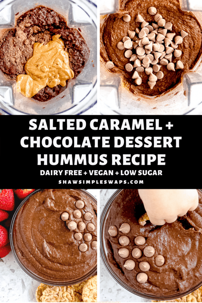 A rich, creamy chocolate dessert dip made with the essential ingredients you likely have on hand! This Sweet Hummus Recipe is the perfect snack or party dip! The beauty of this baby is you can make it all in the blender, aka, no mess clean up! #desserthummus #desserthummusrecipe #healthydesserthummus #desserthummushealthyrecipe #desserthummuschocolate