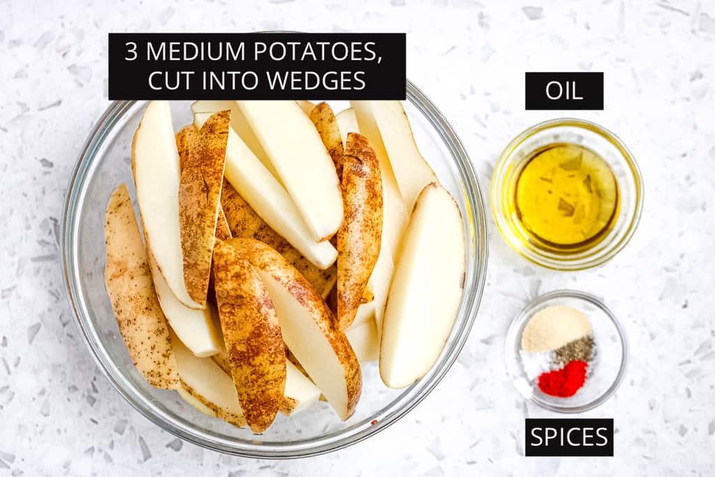 Ingredients for the air fryer potato wedges.