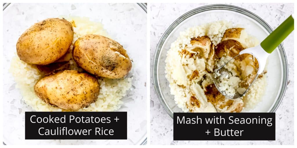 Process shots of making mashed potatoes from the Instant Pot.