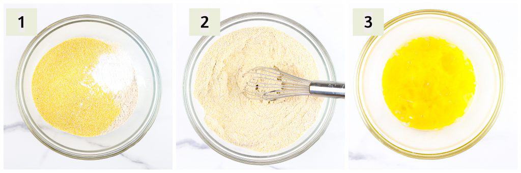 image of process shots to make healthy cornbread from scratch.