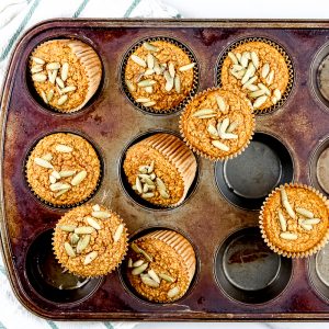 Image of pumpkin muffins styled.