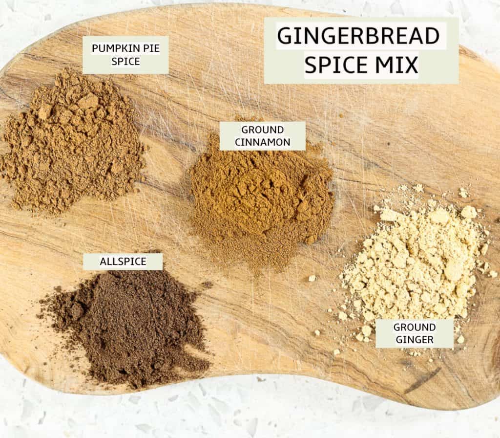 Ingredients to make gingerbread spice mix.