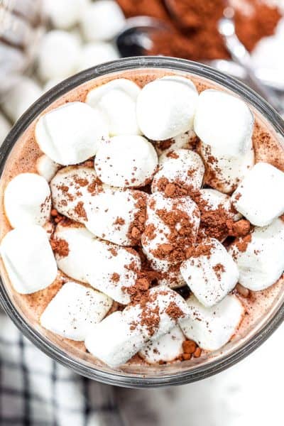 Cup of hot chocolate with mini marshmallows.