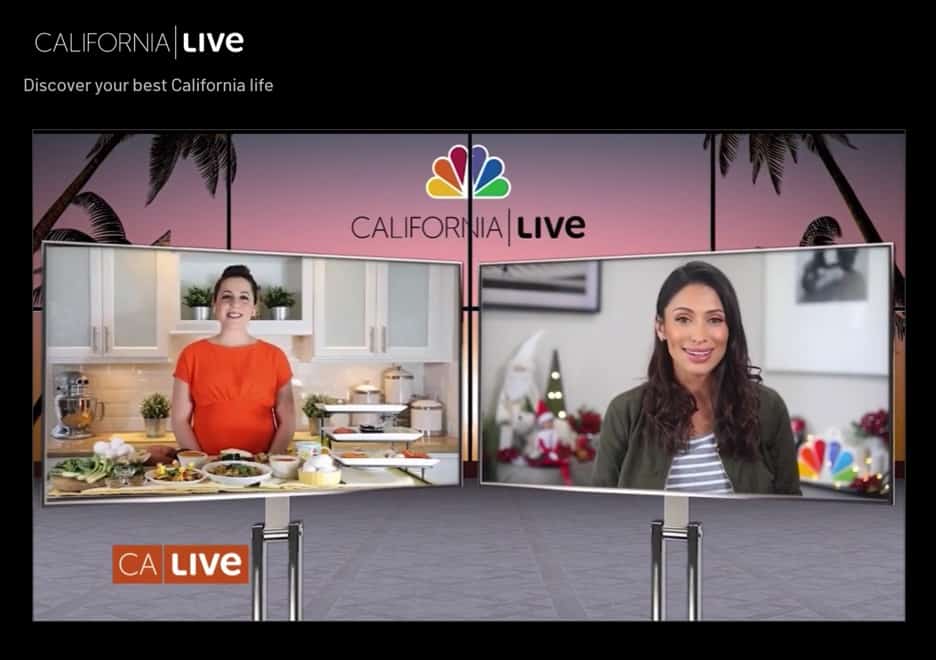 Still image of spokesperson on TV screen talking about eggs with orange outline.