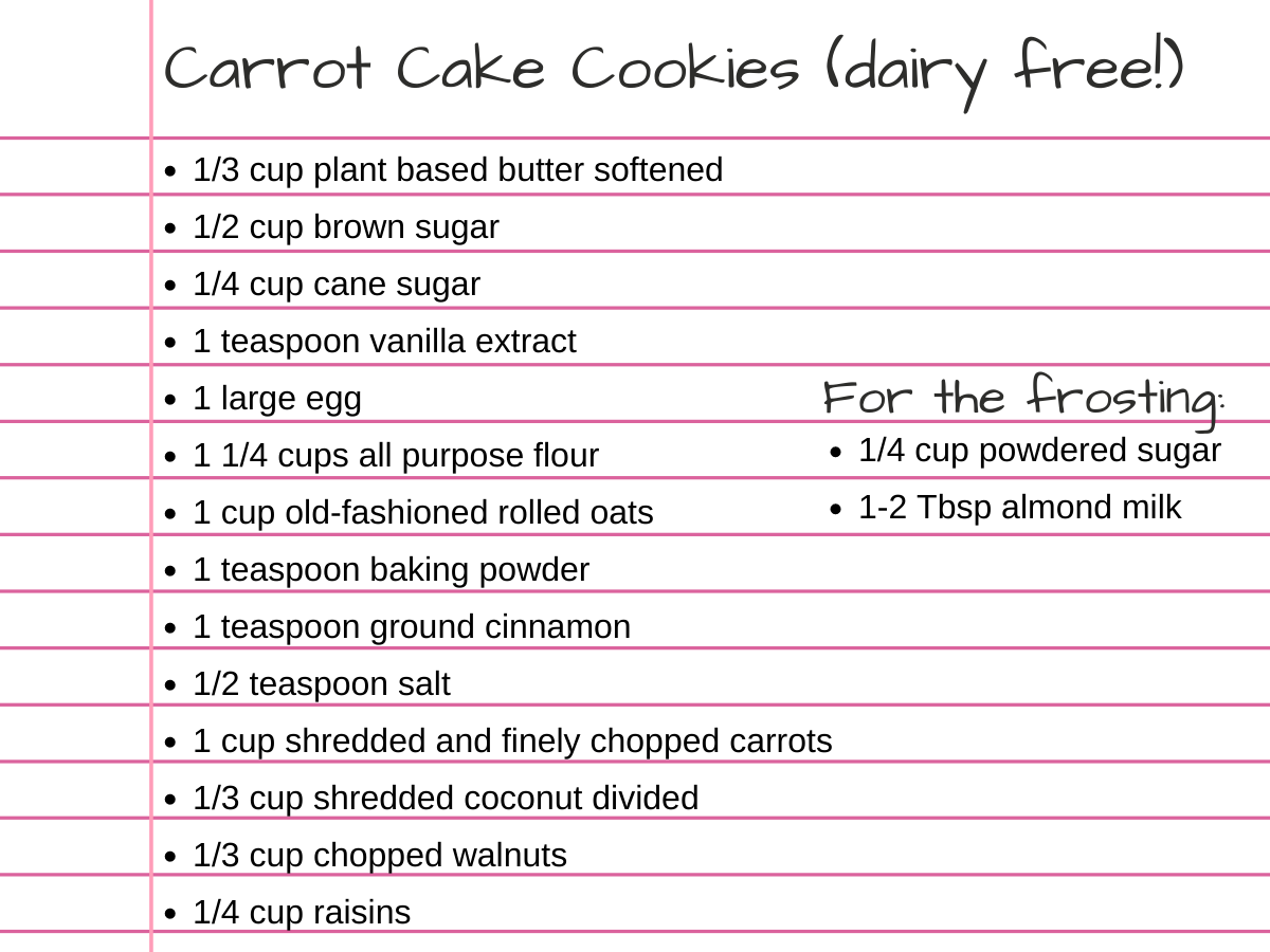 Image of lined paper with ingredients listed for cookies.