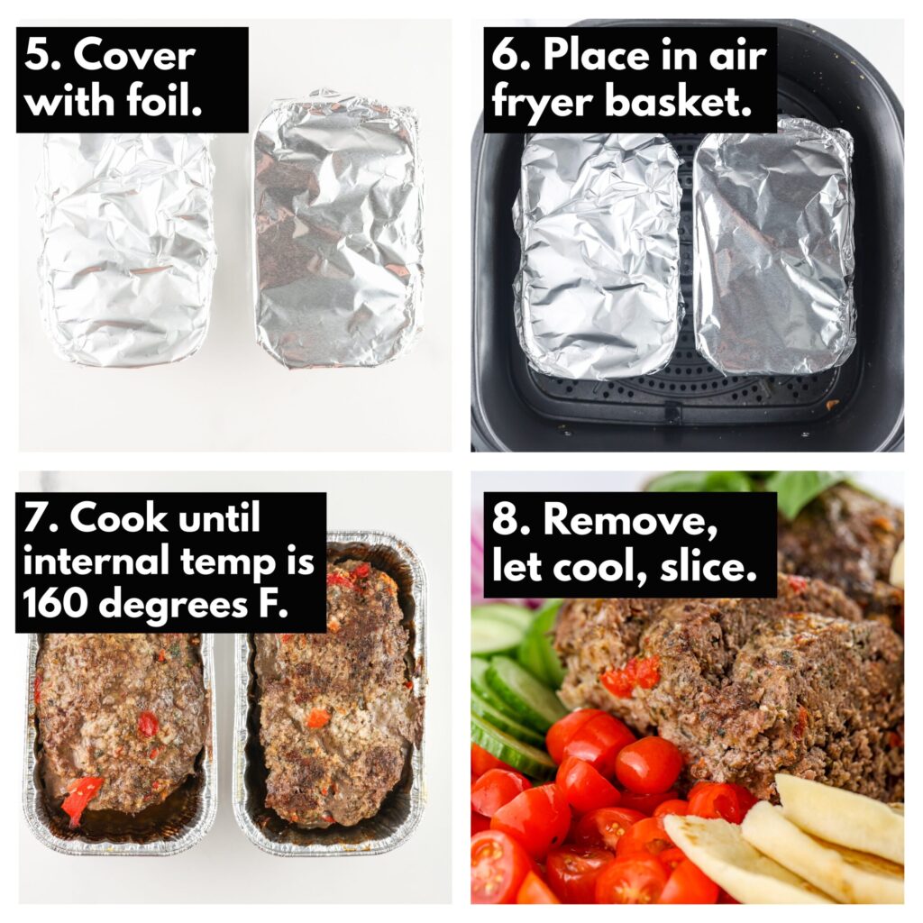 Process shots to make meatloaf in air fryer basket.