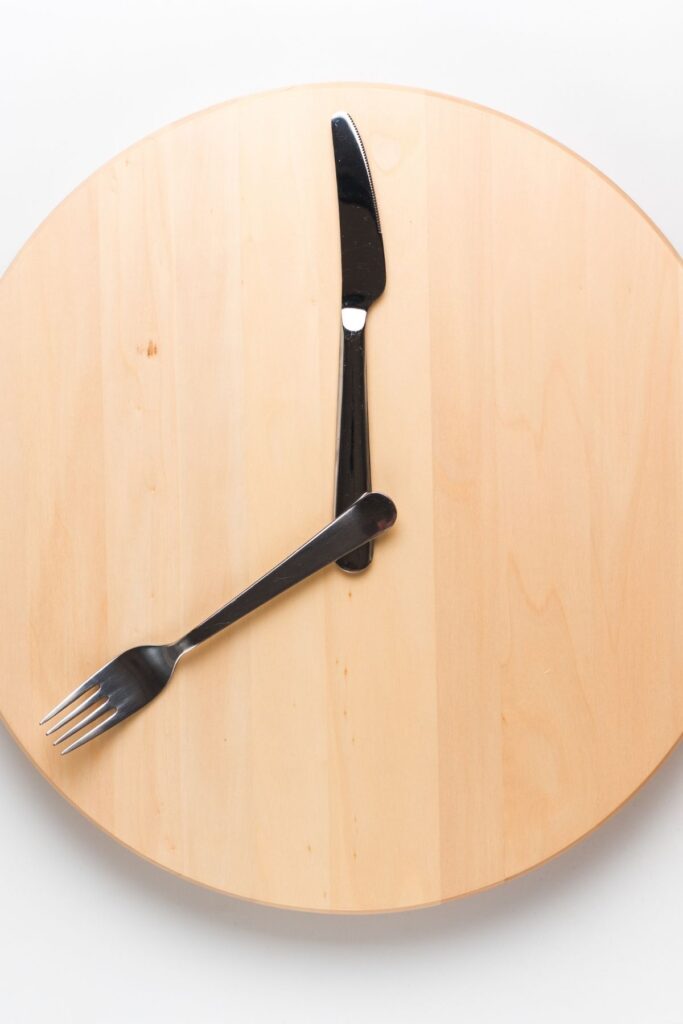 Image of clock with fork and spoon for a blog discussing intermittent fasting.