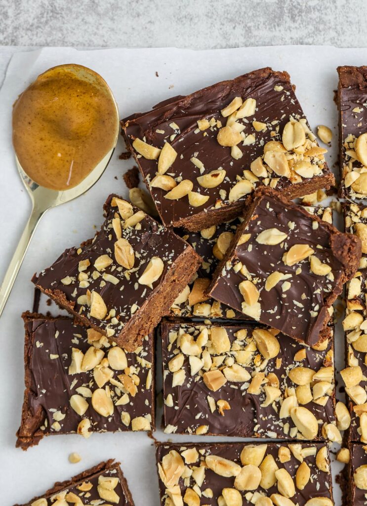 Protein bars with brownie flavor styled.